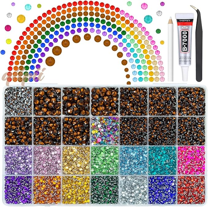 28 Grids Dark Brown 2-6mm Resin Rhinestones w B7000 Glue for Bedazzling Crafting Colorful Flatback Stones Diamonds Crystals Gems Bedazzler Kit for Nails Face Eyes Makeup Tumblers Bottles Crafts