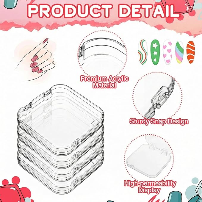 48 Pcs Press on Nail Boxes with 180 Pcs Adhesive Double Sided Tape Acrylic Press on Nail Packaging Cases Clear Transparent Storage Case Organizer for Display Art Salon Supplies