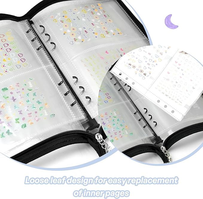 Nail Sticker Book Nail Art Organizer Display 40 Slots Sticker Storage Organizer Binder Empty Stickers Holder DIY Design Tools (black)