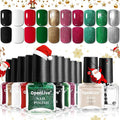 Christmas Nail Polish Set 10 Colors and Base Coat and Top Coat Red Green Glitter Gold Silver Nail Polish Kit Quick Dry Manicure Nail Art Manicure DIY Home Salon Gift for Women Girls