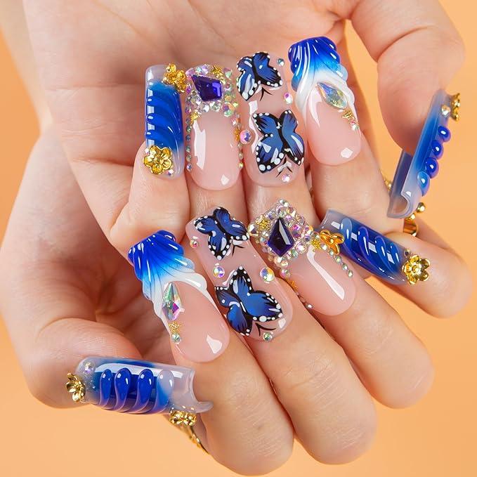 LOVFUL Short Press on Nails Mystic Land | Handmade Acrylic Press ons| Reusable Fake False Nails | Square Classic Regular 1.3in | H678-L