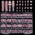 Light Pink Nail Rhinestones, 5380Pcs Flatback Glass Charms Gems Stones, 24 Grids 19 Types of Shaped Nail Art Rhinestones Kit with Tweezers, 6 Sizes for Decoration Face
