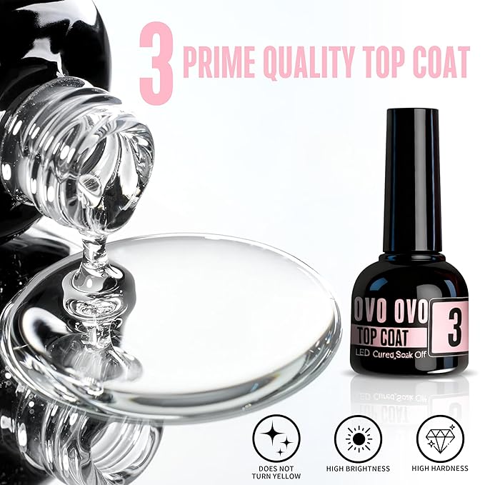 UV Nail Glue and Builder Gel 2 in 1, No Wipe Top Coat Kit for Predesigned French Tip Nail Tips, NOVO OVO Super Strong Adhesive for Press on Nails, 30+ Days Long Lasting, Salon Effect, Easy to Use