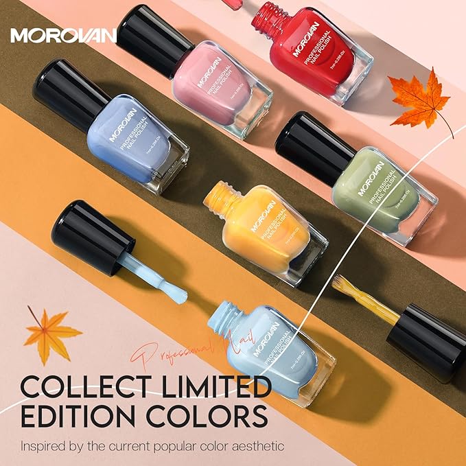 Morovan Nail Polish Set Fingernail: Fall Quick Dry Nail Polish Kit Fall Orange Regular Bulk 0.25 oz Finger Nail Lacquer Pack Glossy Toenail Polish DIY Gifts for Women