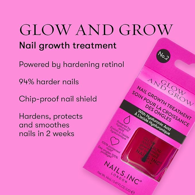 Nails Inc Mini Nail Treatment Duo, Glow & Grow Nail Growth Treatment, Vitamin C Nourishing Cuticle Oil, Strong Nails, Smooth Nails, Promote Nail Health, Ultra Glossy, Cruelty Free, Vegan, 2 Piece Set