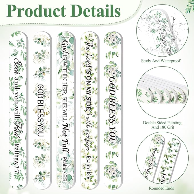 60 Pack Christian Wedding Gifts for Women Bible Verse Eucalyptus Nail Files Bulk Church Scripture Emery Boards Religious Gift for Wedding Bridal Shower Gift Supplies