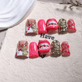 Short Press on Nails Duck Luxury Handmade Fake Nails French Tip False Nails 5D Charms and Rhinestone Design 100% Handmade Rose Pink Full Cover Stick on Nail for Women (Size M)