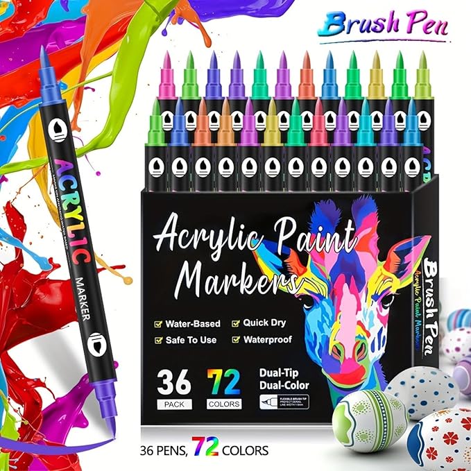 DualTip Nail Art Marker Set Water Based Acrylic Paint Pens with Precision Tips for DIY Nail Design Graffiti Dotting Quick Dry Easy Use Tools Manicures Ladies Girls Thick Pen Tips 72 Colors 36 pieces