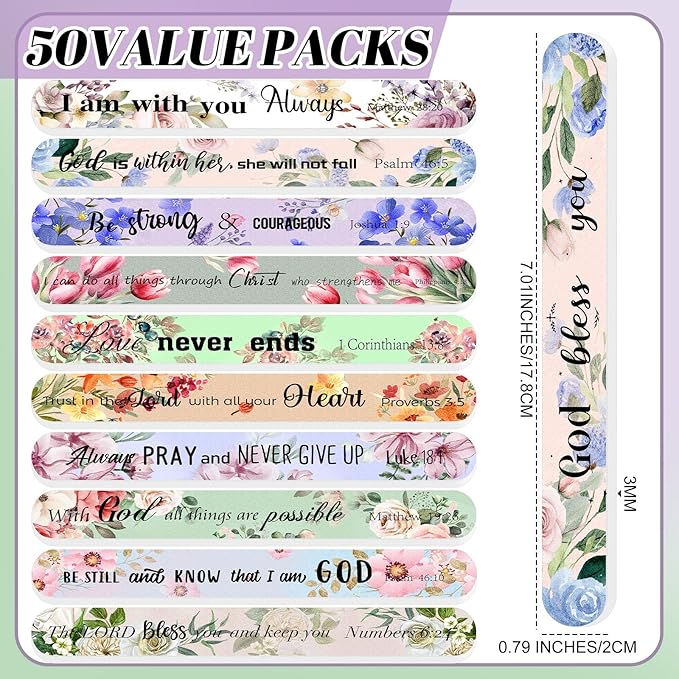 50 Pack Christian Gifts for Women Scripture Mini Nail Files Christian Party Favors Bible Verse Emery Boards Religious Small Gifts Party Favors for Employee Staff Coworkers Office Supplies