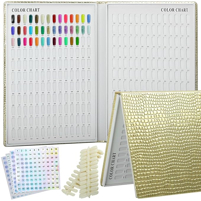 308 Colors Nail Swatches Book with 360 Nail Tips and Number Labels Professional Nail Color Chart Card Display Gel Polish Book Nail Painting Practice Design Board No Need Pasting, No Need Glue