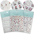 Rose Flower Frame Nail Art Stickers Pearl Rhinestones Embossed Vintage Nail Decals for Nail Art Design Self-Adhesive Nail Accessories for Women Nail Art Supplies 3 Sheets