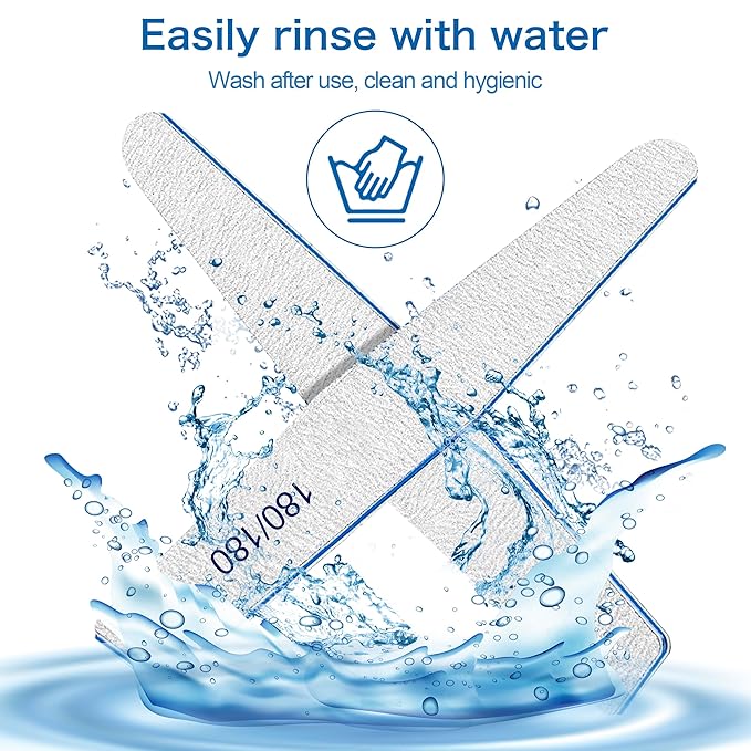 Nail Files for Acrylic Nails, 12pcs Pack Nail File 180/180 Grit Double Sided Emery Boards for Nails Washable Coarse Nail Files Professional Manicure Pedicure Tools