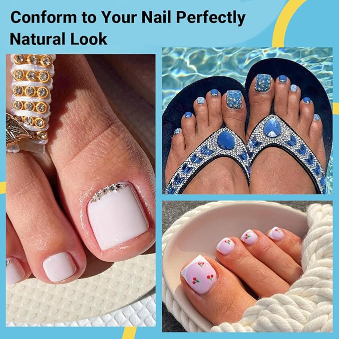 Wide Long Fake Toenails, SINOKAME Clear Press on Toenails for Women with Nail Glue Kit, Paintable Toe Nail Press Ons 240Pcs 12 Sizes Up to 10 Pedicures