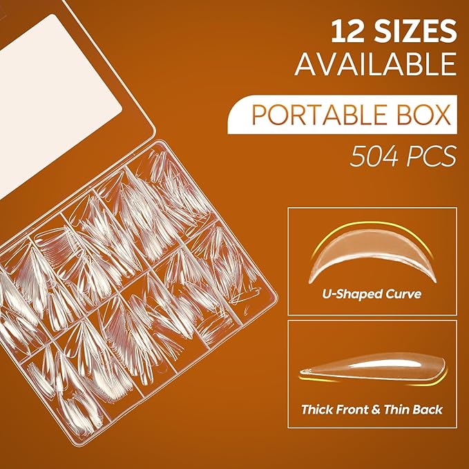 Nicedeco Gel Nail Tips Long Stiletto Shape Nails, 504Pcs Clear Soft Tips Full Cover False Nails for Gel Nail Extensions Press on Nails - 012
