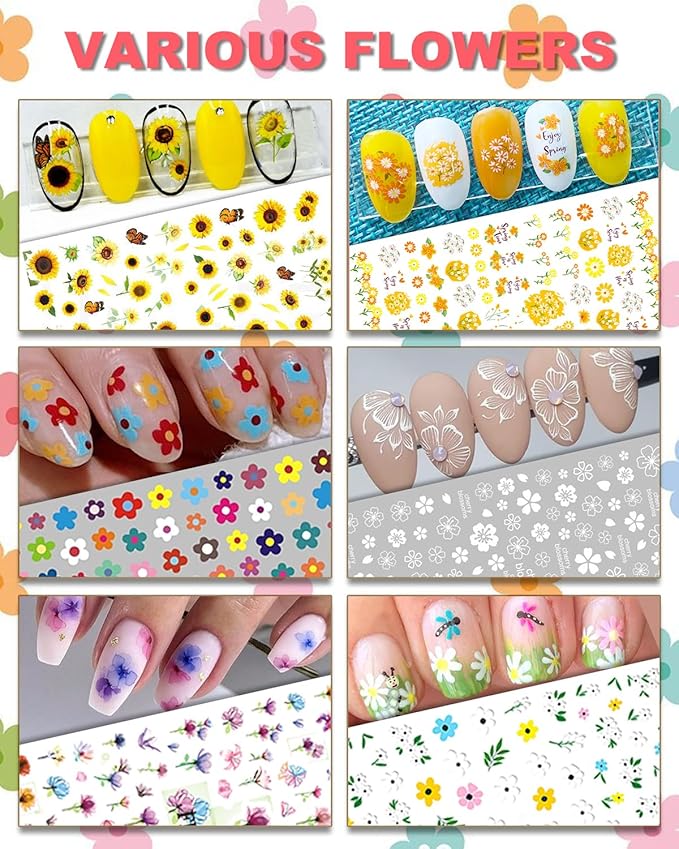 30 Sheets All Holiday Nail Art Stickers, Variety Pack Seasonal Nail Decals, Self-Adhesive Colorful Design for Daisy Flowers Butterflies Star Halloween Christmas