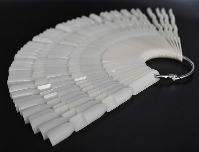 1 Set 150 Tips Nail Polish Color Display Nail Color Display Sticks Plastic Nail Tips with Metal Split Ring Holder(White)
