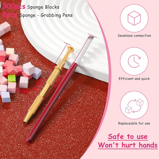 300-Piece Colorful Cube Nail Sponges for Ombre, 1 Gold Metal Clip Pens for Grabbing Nail Art Sponge, 1 Ombre Nail Brush for Nail Art