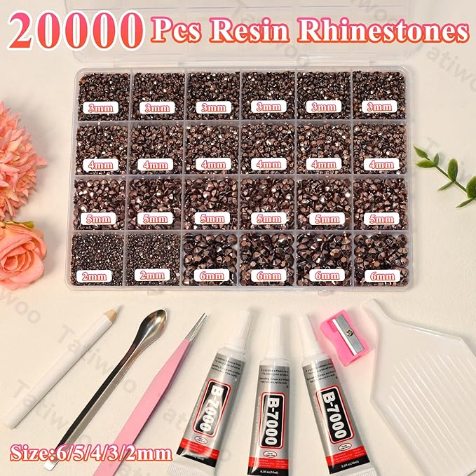 20000Pcs Bronze Tan Crystal Flatback Jelly Resin Rhinestones for Bedazzling, Mix Sizes Bronze Tan Rhinestones Gems Bedazzling for Crafting, Flatback Rhinestone for DIY Face Makeup Crafts Tumblers