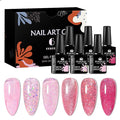 6Pcs Pink Glitter Gel Nail Polish Set Hot Pink Tones Sparkle Gel Polish Bright Pink Nail Polish Gel Suitable for Girls Women Manicure Lovers