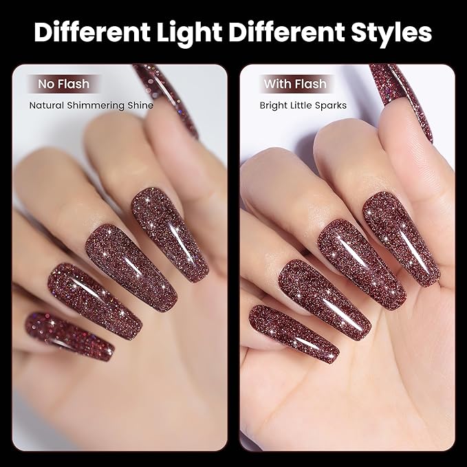 YTD Likomey Gel Nail Polish,15ml Colorful Reflective Glitter Burgundy Flash Diamond Shimmer Gel,Sparkly Shiny Salon Home Nail Art Manicure Dark Cherry Red Fall Winter UV Nail Gel,SZ398