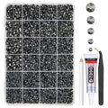 Metallic Gray Resin Rhinestones w B7000 Glue for Bedazzling Crafting 2mm-6mm Flatback Gems Stones Steel Grey Diamonds Bedazzler Kit for Nails Face Eyes Makeup Tumblers Bottles DIY Crafts Shoes