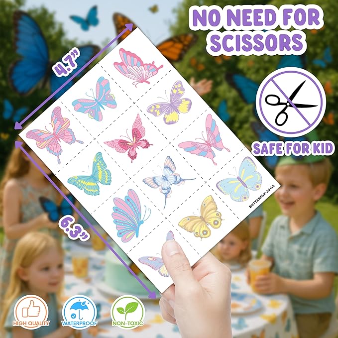 48PCS Butterfly Party Favors - 24PCS Temporary Tattoos & 24PCS Stick Hands Party - Perfect Birthday Party Supplies, Goodie Bag Stuffers, Treasure Box Toys, Classroom Prizes, and Student Gifts
