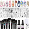 Biutee Nail Stamper Kit 12Pcs Nail Art Stamping Plate 8 Colors Stamp Polish Gel with Top Coat and Base Coat Set Silicone Stamper Scraper, Nail Stamp Plates Love Flower Butterfly Leaf Holiday Design