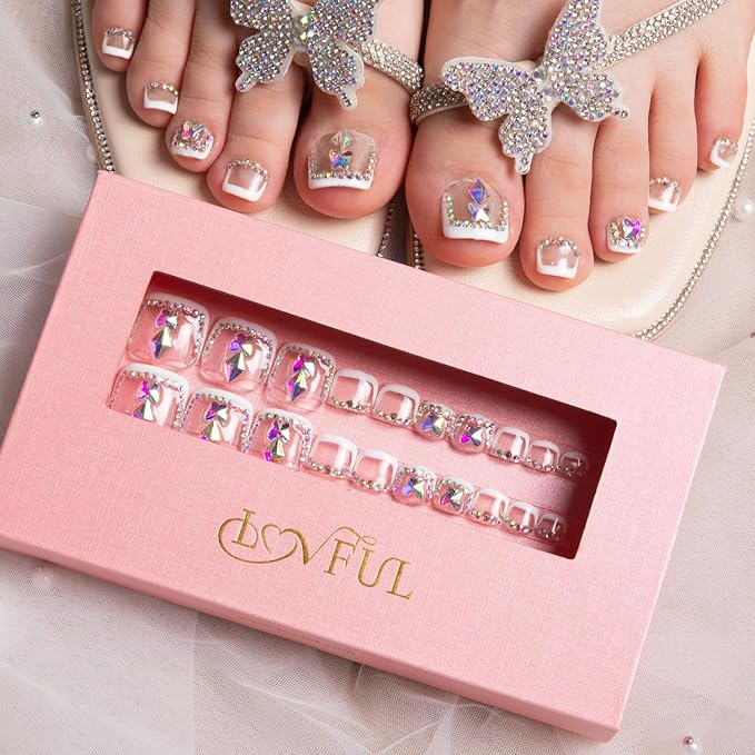 LOVFUL Handmade Acrylic Press on Toenails Chance | Salon Quality 20 PCS Free Size Toe Nails | Reusable Fake Nails for Toe | T53