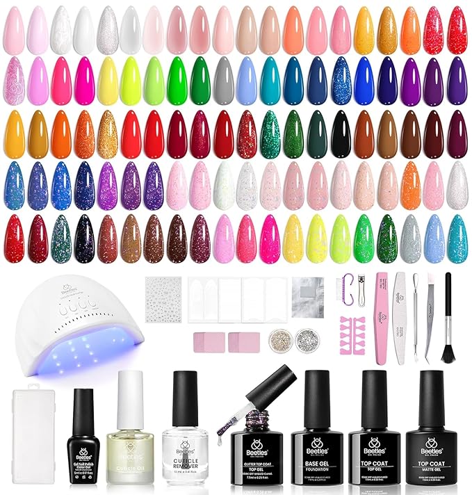 Beetles 85 Pcs Gel Nail Polish Kit with U V Light - 55 Colors Nails Kit Jelly Pink Red Gel Nail Polish Style Manifesto with Base Top Coat DIY Manicure Set Home Salon Gifts for Women Girls Teens