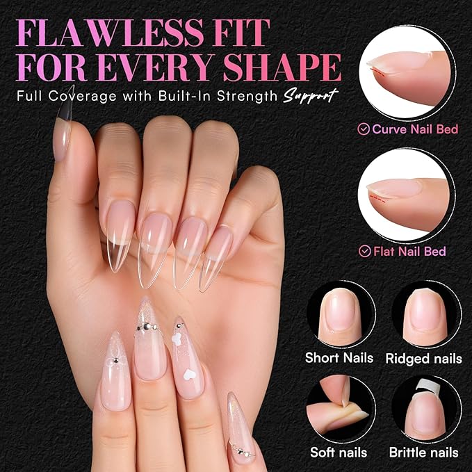 Makartt Medium Stiletto Almond Nail Tips: Clear, 240PCS, 15 Sizes, Half Matte, Fake Nails Stiletto Shapes - Full Cover Soft Acrylic Press On Nail Extensions Supplies Salon and DIY at Home