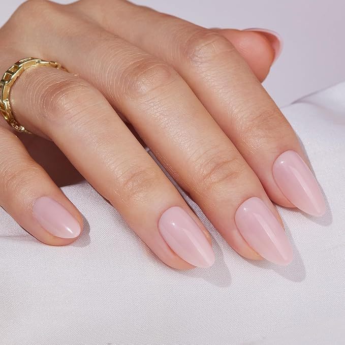 Press On Nails Short Almond - Findigit Pink Press on Nails Soft Gel Stick On Nail with Nail Glue, Fit Natural Reusable Glue On Nails 16 Sizes - 32 Nail Kits Almond Grace
