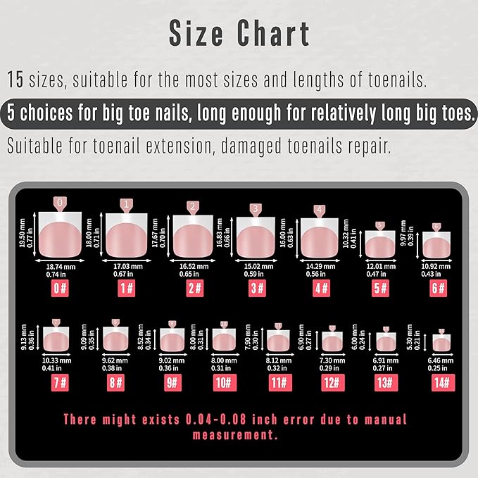 French Tip Toe Nail Tips Press on, Sharp Square Pre-Designed Soft Gel False Toenail Extension, BABY PINK Pre-applied Tip Primer & Base Coat, Full Cover Acrylic for DIY x 15 Sizes 240 pcs