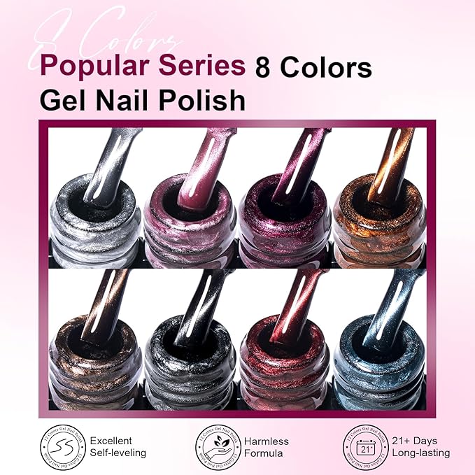 MEET ACROSS Cat Eye Gel Nail Polish Set 12 Pcs, Fall Winter Retro Magnetic Gel Polish, Pink Brown Blue Gray Green Magnetic Nail Polish with Base Top Gel Soak Off Nail Art Salon Manicure Home Gift