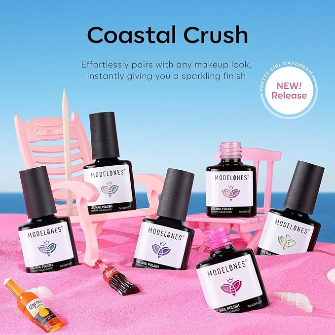 modelones Pearl Gel Nail Polish Set, 6 Colors Ocean Shimmer White Hot Pink Purple Blue Green Mermaid Glitter Gel Polish Soak Off Nail Drawing Swirl Shell Thread Effect DIY Gift