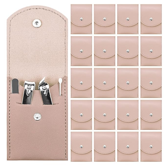 20 Sets Manicure Set Bulk, Nail Clippers Kit Stainless Steel Fingernail Clippers Set, Sturdy Nail Tip Cutter Trimmers Professional Grooming Toenail Clippers Personal Pedicure Kits Gift (Pink 4 in 1)