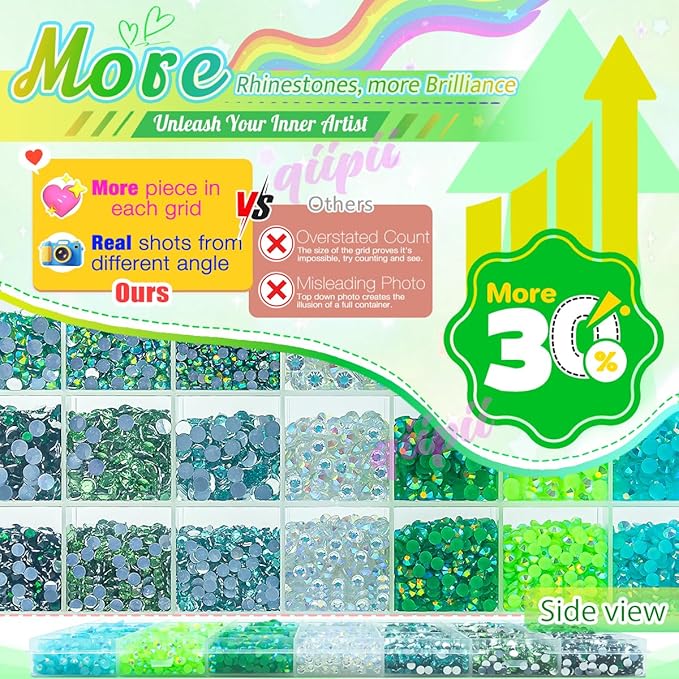 28 Types Green Jelly Resin Rhinestones w B7000 Jewelry Glue for Bedazzling Crafting 3mm-6mm Flatback Colorful Light Green Dark Green AB Stones Gems Diamonds for Nail Face Makeup Crafts Tumblers