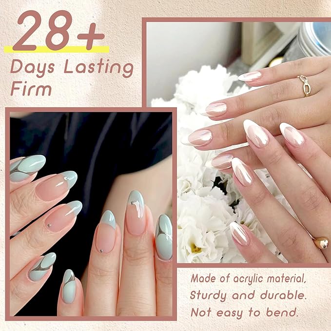 480PCS Nail Tips Clear False Nails Full Cover for Acrylic Fake Nails Kit 12 Sizes 2 Shapes Long Almond Square Pre-Shape for Salon Home DIY Gifts