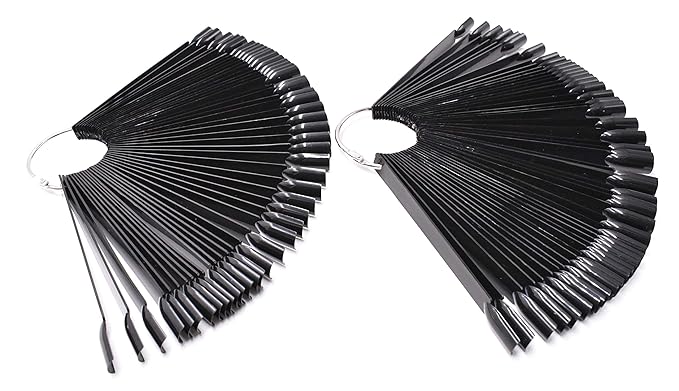 2 Sets 100 Tips Fan Shape Plastic Nail Art Tips Display Polish Board Display Practice Sticks with Metal Split Ring Holder (Black)