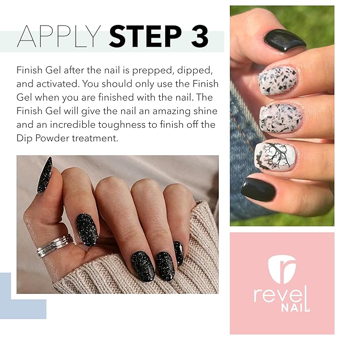 Revel Nail Dip Powder Finish Gel - No UV Finish Gel Top Coat, Sealer Dip Power Liquid, Step 3 for Long-Lasting Dip Nail Color, Chip & Crack Resistant, Strong Healthy Nails, 0.5 oz