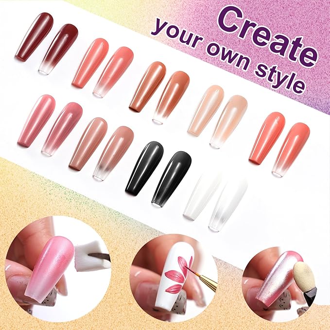 Gradient Gel Nail Set, 9 Nude Pink Color for Ombre White＆Black Nail Polish Platte Kit with 14* Nail Art Tools, Pigmented Pat Painting Gel French Manicure No-wipe DIY Art Home Salon