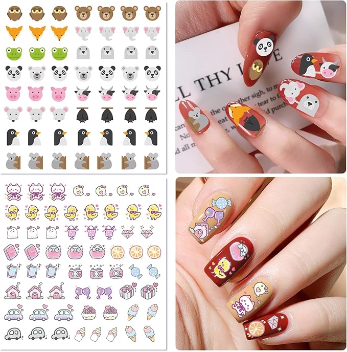 24 Sheets Nail Stickers Nail Art for Women Girls Cherry Fruit Yellow Duck Rabbit Cute Animals Self Adhesive DIY Design Printing Kids Nail Stickers Spring Nail Decoration Decals 1 Tweezers