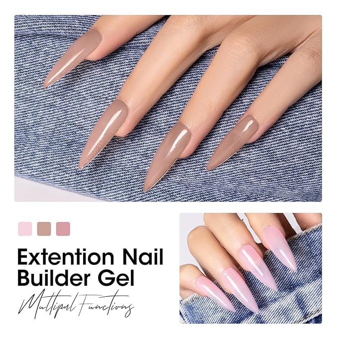 Gellen Builder Gel, Nail Extension UV Nail Gel Set Acrylic Nail Gel Kit, Easy DIY Home Gel Manicure - Pink Nudes Peach 4 Colors Hard Ge l Builder 15ml