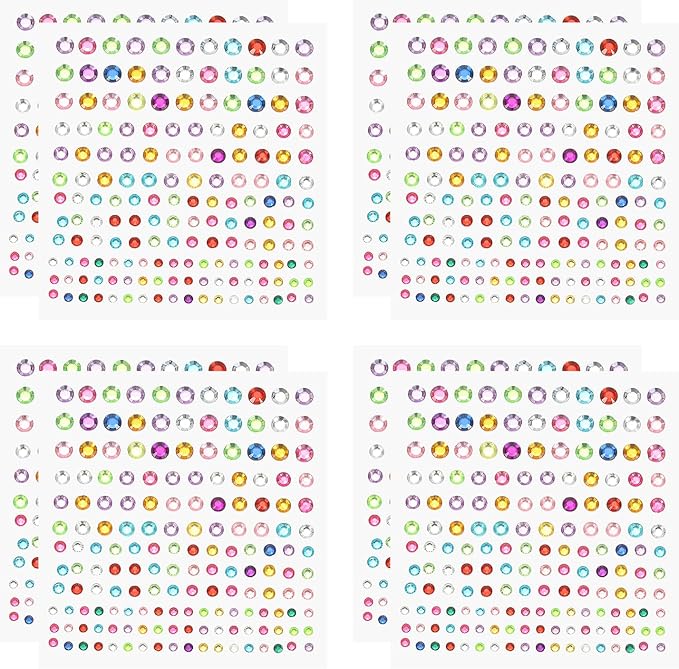 PATIKIL 1320 Pcs Acrylic Gem Sticker, 4 Size 3/4/5/6mm Self Adhesive Rhinestones Face Gem Stones Bling Jewelry for Nail Art Craft Clothes DIY Makeup Decoration Party, Mixed Color