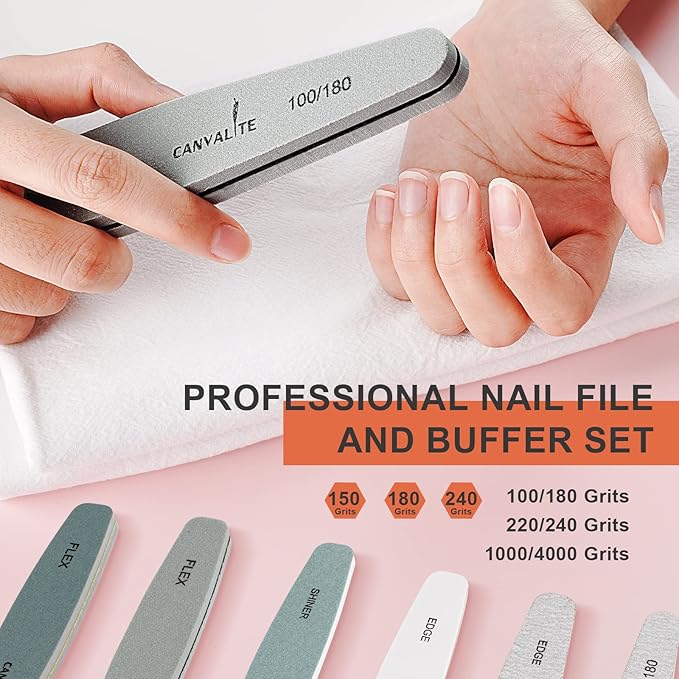 Nail Files Canvalite Nail File and Buffer Professional Emery Boards Washable Double Sided Reusable Manicure File for Home and Salon Use 6 PCS