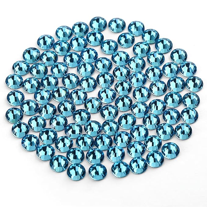 Novani Rhinestones 3000Pcs Flatback Crystal Round Loose Gemstones Glass Rhinestones for Crafts Makeup Nail Art Clothes Shoes DIY Decorations(SS10, 2.7-2.9mm,Aquamarine)