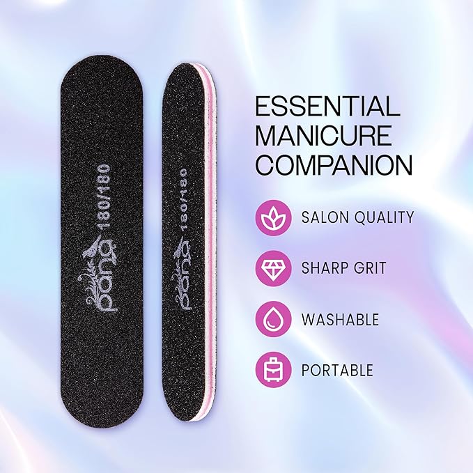 25pcs - PANA Mini Double-Sided Emery Nail File for Manicure, Pedicure, Natural, and Acrylic Nails - Black (Grit 180/180)
