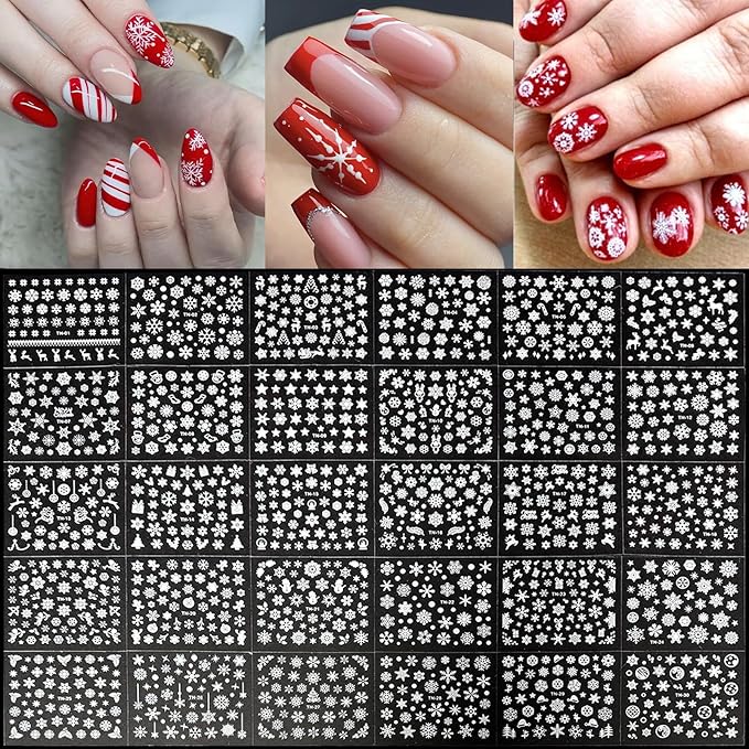 90 Sheets Nail Stickers for Nail Art, Halloween Nail Art Stickers 3D Self-Adhesive Christmas Nail Decals for Nails Design, Snowflake Nail Decoration Holiday Nail Accessories for Women Girls