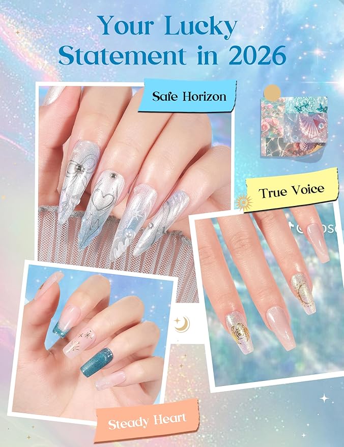 Beetles Moonlit Sanctuary Lucky Box, Cancer Zodiac Gel Nail Polish Kit Blue White Pearl Sliver Glitter Colors, All-in-One Nail Art Set with Tools, Necklace Badge, Salon DIY Zodiac Gift for Women