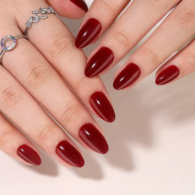 RTKHFZE Press On Nails Short - Soft Gel Press on Nails Short Almond Nails Red Fake Nails with Nails Glue,Fit Perfectly,Reusable Stick on Nails in 16 Sizes - 32Pcs False Nails Kit, Grape
