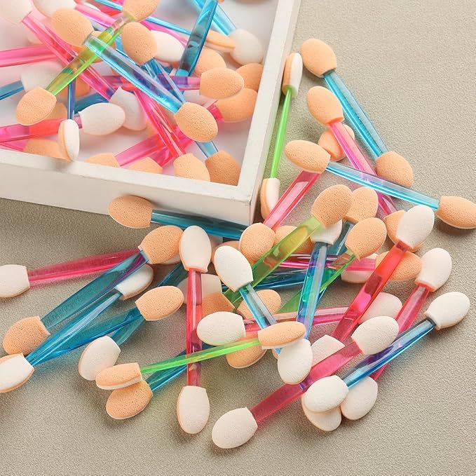 Chrome Nail Powder Applicator Brushes, 100PCS Colorful Disposable Eyeshadow Applicators, Dual Side Eye Shadow Sponge Sticks, Nail Glitter Powder Pigment Pen Brush, Nail Art Applicator Tools
